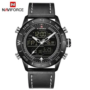 NAVIFORCE NF9144 Men Digital Quartz Movement Watch Simple Style Leather Band Watch Luminous Week Date Month Display