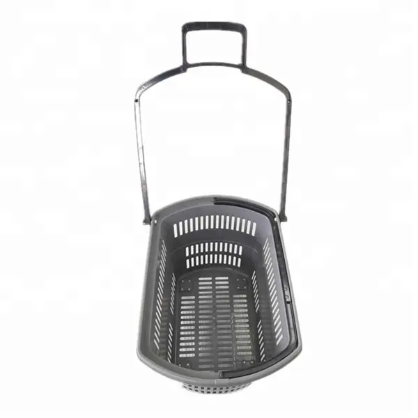 Store Shopping Basket Supermarket Plastic Trolley Baskets With Wheels for sale