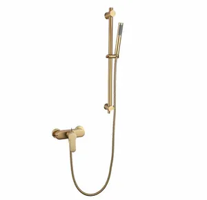 Aço inoxidável Wall Mount Mão Shower Set com ajustável Slide Bar escovado sistema do chuveiro ouro