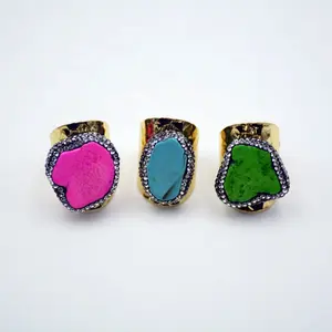 Multi Color Turquoise Ring Wide Band Crystal Zirkoon verharde Vergulde Manchet Ringen Sieraden Vinger Ring