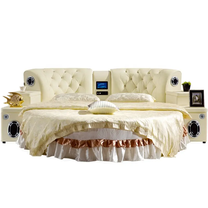 on sale Yellow White Pink Red Black color King Size Round Bed With DVD/USB /Speaker