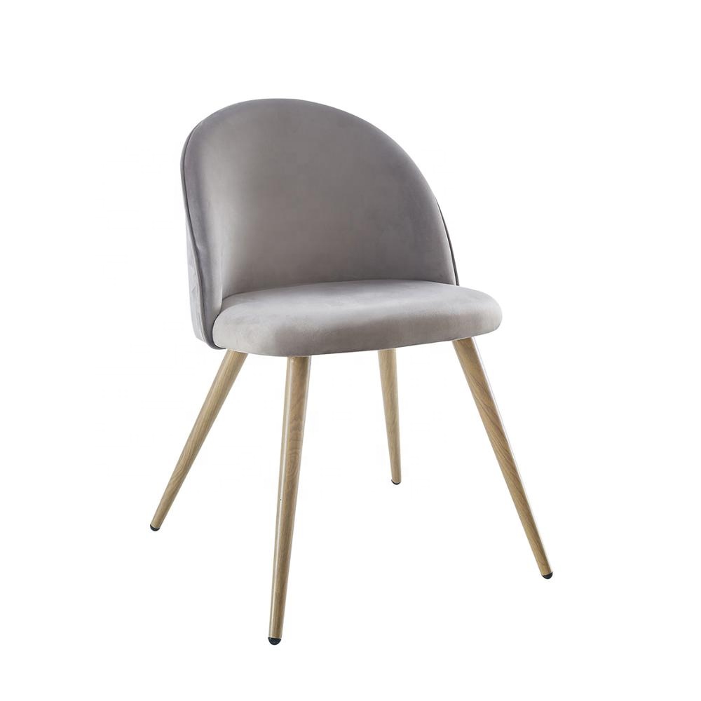 Горячая Распродажа, современный серый бархатный тканевый обеденный стул с металлическими ножками