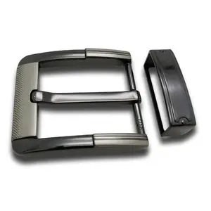 DK-9317-40mm nice polishing zinc alloy casting shiny gunmetal laser pin belt buckle with loop for men genuine leather belt