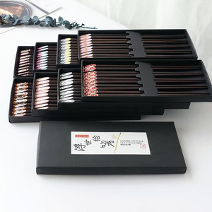 Baguettes 5 paires et boîte cadeau, lavables au lave-vaisselle, japonaises, réutilisables, noires, baguettes de beauté, fleurs, chinoises, coréennes, <span class=keywords><strong>sushi</strong></span>, sashimi - Product Image 2