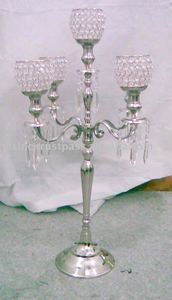 Candélabre de mariage en argent avec boule de cristal Candélabre en cristal à 5 bras Bol à fleurs-Autres bougeoirs Lanternes et bocaux à bougies - Product Image 2