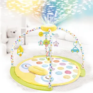 Actividad música suave ronda estera de juego del bebé gimnasio con proyector y móvil de juguete