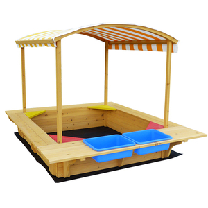 Nhà Máy Giá Màu Gỗ Rắn Hai Trẻ Em Trong Một Sandbox Với Lưu Trữ Bằng Nhựa - Product Image 1