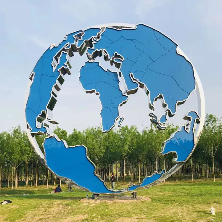 Outdoor modern art garden metal globe statue stainless steel the earth sculpture
