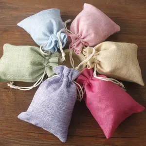 Natural Burlap Linen Fabric Favor Bags Drawstring Pouch Gift Wedding Jewelry Pouches