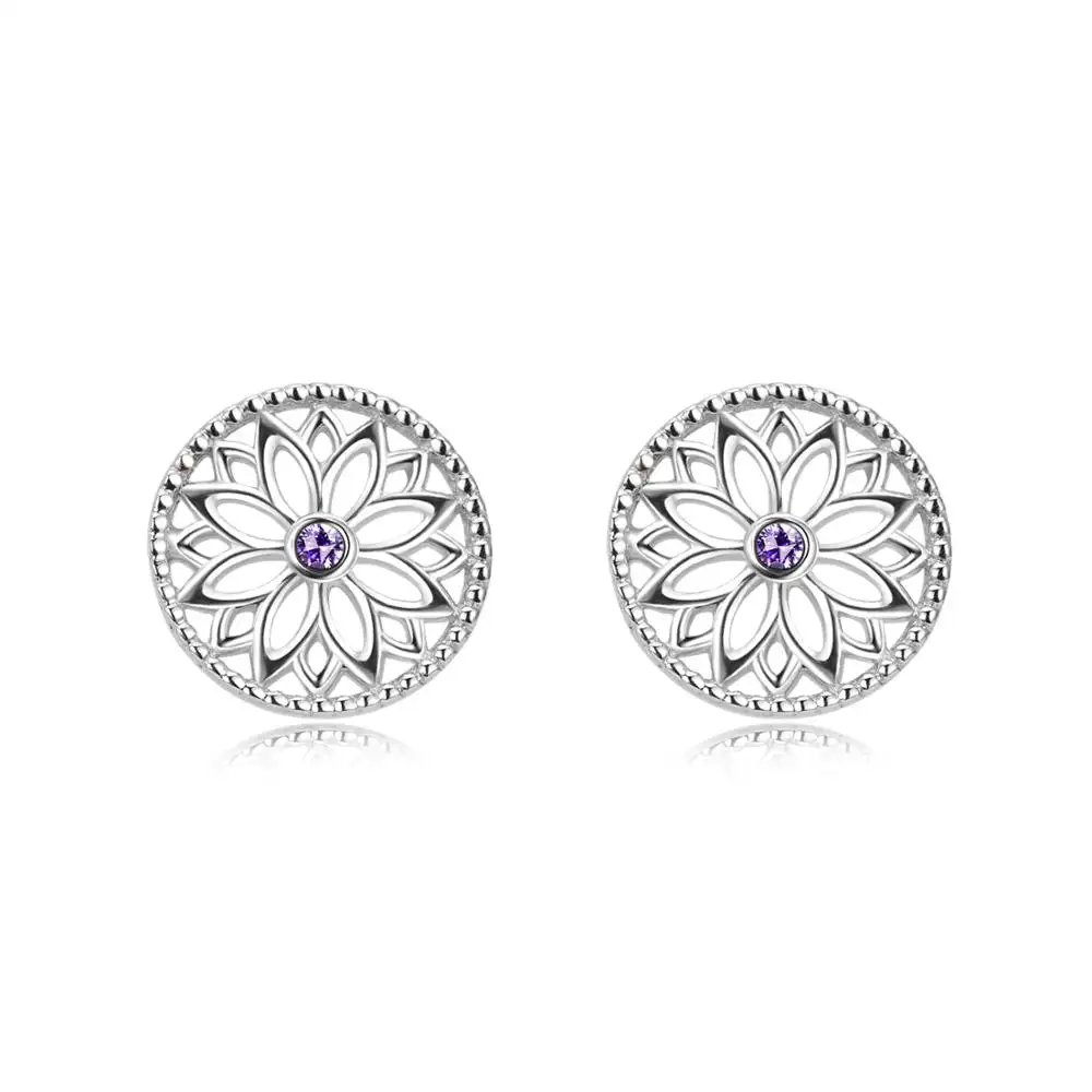 Yeni Tasarım CZ Çiçek şekilli takı Saflıkta Mandala Saplama Küpe 925 Ayar Gümüş