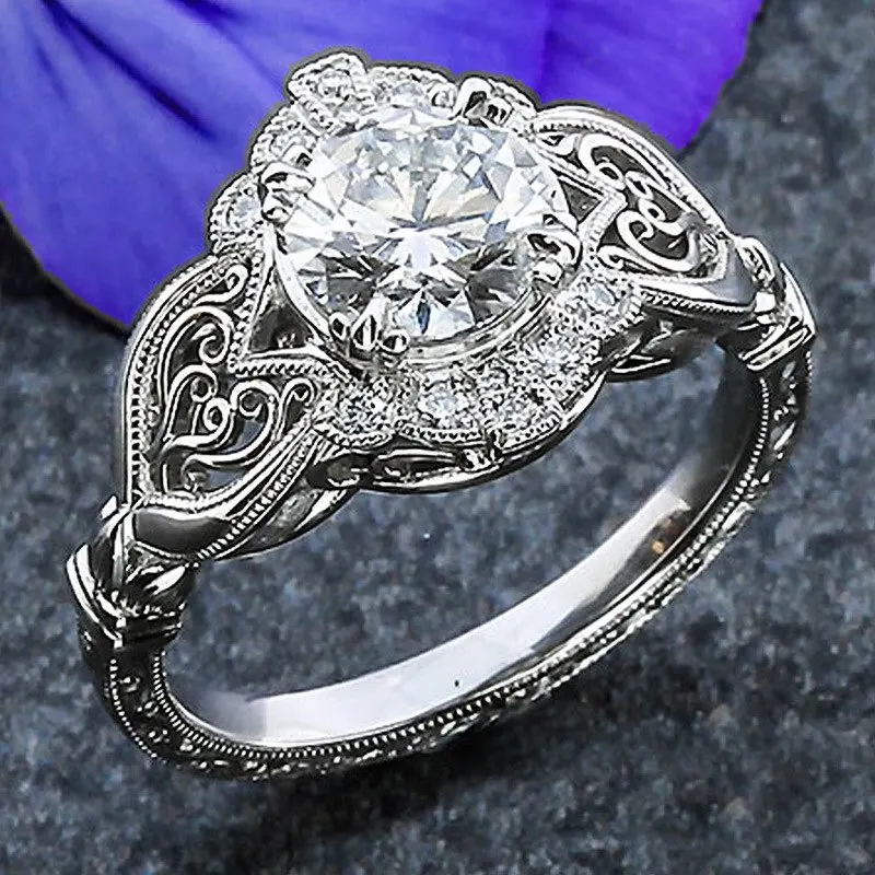 Baoycaoshi — bagues en Cz rondes plaqué argent 925, anneau rétro pour femmes, en argent et diamant de forme ronde