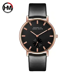 HANNAH MARTIN 2138-CH Fashion Quartz Watch Women Gold Black Luxury Wrist Watches Sport Leather Ladies Watch small Dial