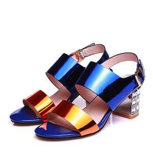 WETKISS Commercio All'ingrosso Più Il Formato 43 DELL'UNITÀ di elaborazione <span class=keywords><strong>In</strong></span> <span class=keywords><strong>Pelle</strong></span> Metallizzata <span class=keywords><strong>Sandali</strong></span> <span class=keywords><strong>Blu</strong></span> Blocco Di Cristallo Tacchi Alti <span class=keywords><strong>Sandali</strong></span> <span class=keywords><strong>Sandali</strong></span> di Estate per Le Donne Signore - Product Image 4