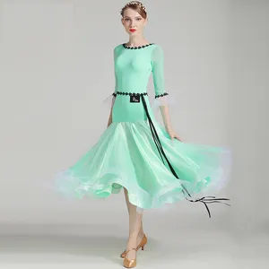 热销高品质绿色白色女性女孩时尚花式中国探戈舞厅舞裙