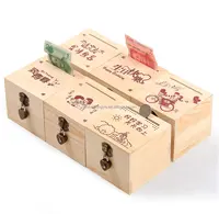 Custom paulonia di pino di legno piggy banca dei soldi di risparmio scatola di immagazzinaggio