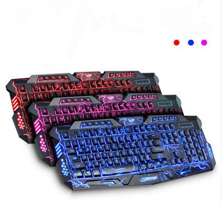 M200 Usb แป้นพิมพ์เกม Burst Crack รู้สึกเครื่องกลสามสี Illuminated Gaming Keyboard