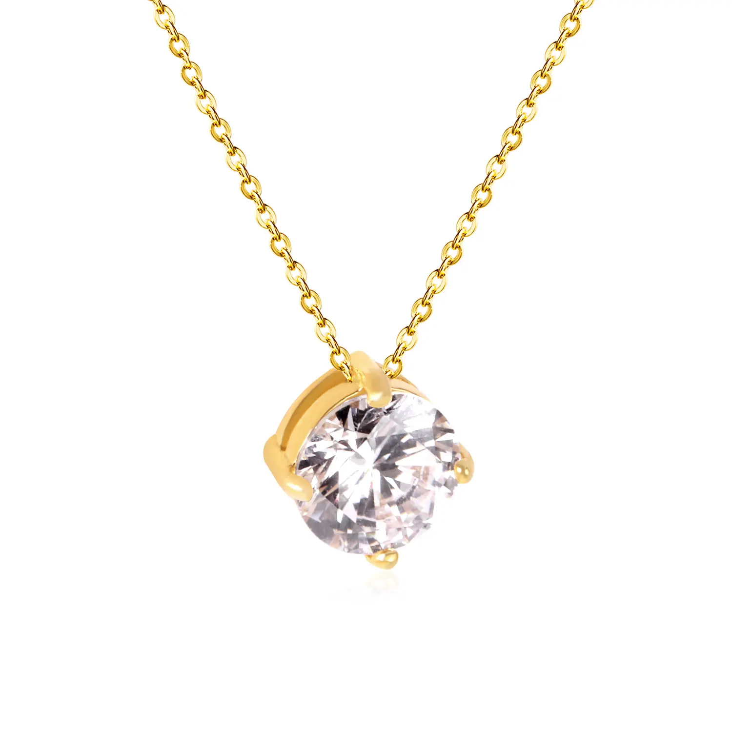 Liontin Kristal Zirkon Kubik Wanita, Kalung Rantai Perhiasan Merek Baja Tahan Karat Emas dan Perak