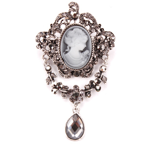 Weiman de venta directa de fábrica antiguo chapado en oro pendientes de diamantes de imitación de cristal de Estilo Vintage camafeo broches Pin
