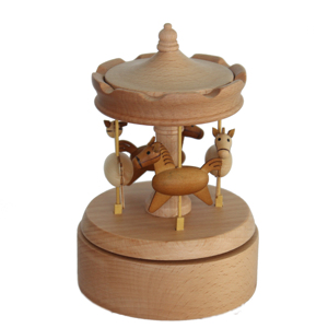 Wholesale happy birthday gift for kids wooden carousel horse music box