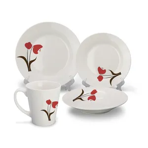 Custom decals porcelain 16pcs dinner sets ceramic plate for dinner