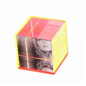 Cadre Photo en Cube Lucite, Cube pour Photo de bureau, matériel cristal et acrylique, poids noir