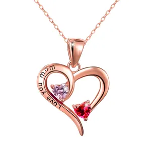 Mothers Day Gifts 2023 925 Sterling Silver Rose Gold Golden Plating Necklace Heart Zircon Letter Engraving Fine Jewelry