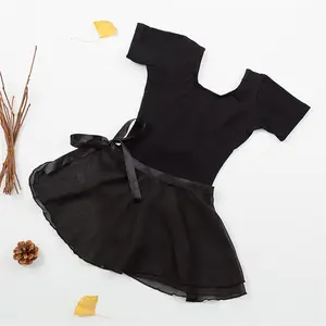 đen leotard và váy Suppliers-Bán Buôn Nóng Bán Giá Rẻ Trẻ Em Cô Gái Cotton Chiffon Leotard Với Váy Set