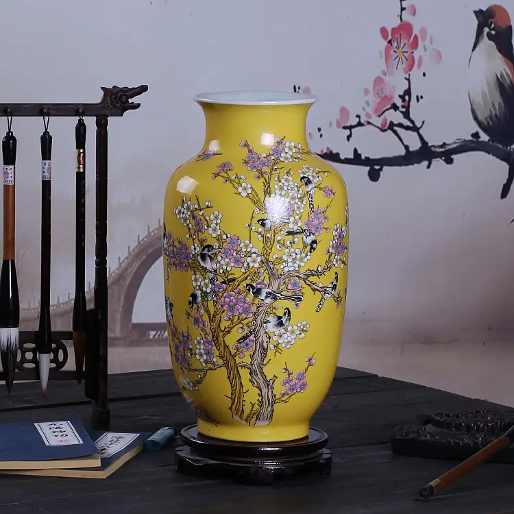 Китайская популярная фарфоровая керамическая ваза ручной росписи с цветком сливы и птицей для коллекции