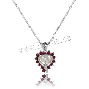 Pendentif <span class=keywords><strong>cage</strong></span> en perle d'eau douce classique et mignon, collier à fermoir, styles différents, alliage de zinc creux plaqué argent, bijoux cadeau - Product Image 4