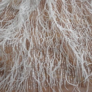 Tessuto da sposa nigeriano Lacwe pizzo <span class=keywords><strong>bianco</strong></span> piuma con paillettes <span class=keywords><strong>abito</strong></span> da sposa HY0740-2 - Product Image 3