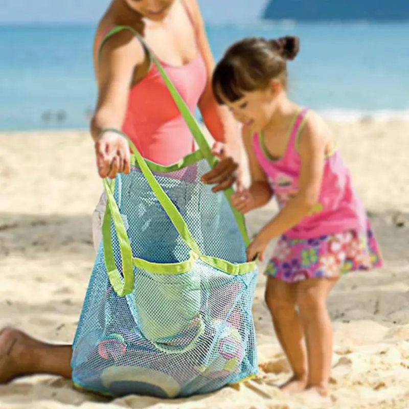 P.Travel Sea Shells Children Toy Collection Tote Pouch Mesh Beach Bag For Kids