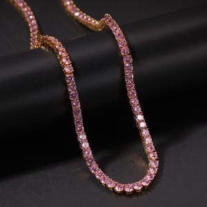 Collar de cadena de tenis de Zirconia AAAA para hombre y mujer, Gargantilla, color rosa, 4mm - Product Image 2