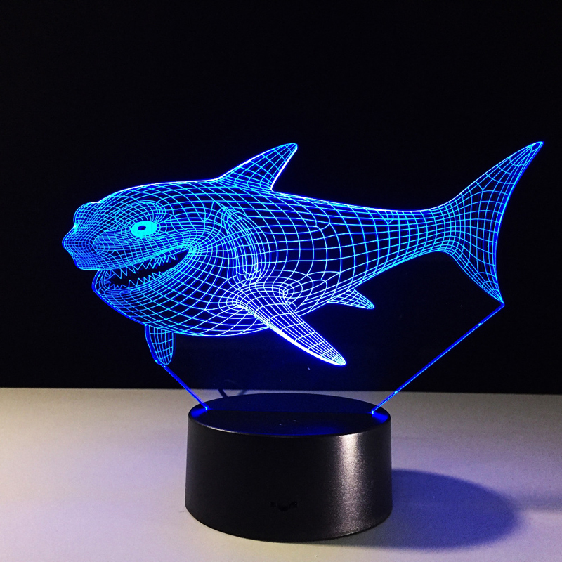 Shark с 7 видов цветов свет для украшения дома лампы удивительный визуализации Оптические иллюзии Awesome 3D Светодиодные ночные огни
