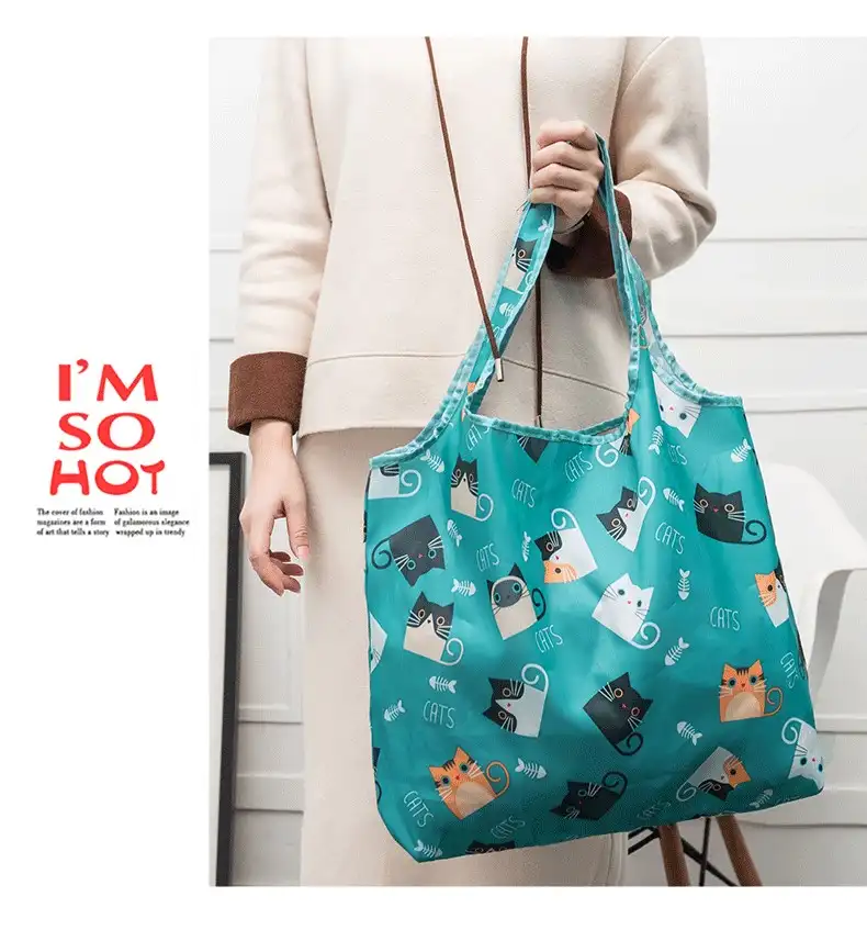 Eco-friendly pieghevole Shopping Bag Riutilizzabile tote bag in nylon personalizzato portatile panno poliestere pieghevole sacchetto di tote di acquisto di generi alimentari