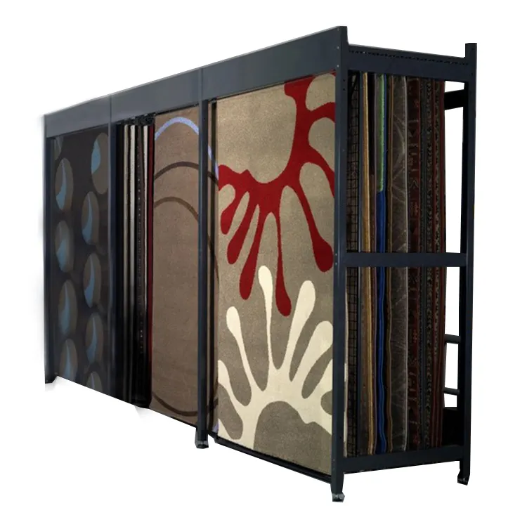 Настраиваемый высококачественный выставочный зал, скользящая металлическая полка, подставка для витрины ковровых покрытий, подставка для витрины ковровых покрытий