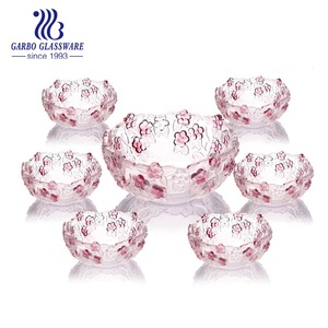 ชุดชามแก้วตกแต่งลา<span class=keywords><strong>ย</strong></span>ดอกไม้<span class=keywords><strong>สีชมพู</strong></span> 7 ชิ้น สำหรับใส่ไอศกรีมหรือผลไม้ เหมาะสำหรับใช้ในครอบครัว - Product Image 1