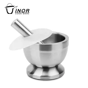 Wholesale Mortar and Pestle Stainless Steel Herb Bowl Pill Crusher Spice Grinder with Lid for Garlic,Spices,Herbs,Guacamole