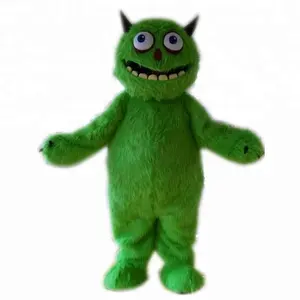 Grosir berbulu maskot kostum-Kostum Maskot Monster Berbulu Hijau untuk Cosplay Halloween Kostum Maskot Monster Dewasa