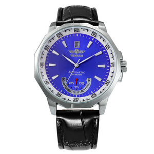 Kazanan erkek otomatik mekanik saatler lüks iş deri kemer adam için otomatik tarih izle - Product Image 3