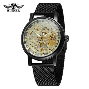 Cheap Price Original Winner Luxury Brand Analog Men Classic Mesh Stainless Steel Fashion Skeleton Hand Wind Mechanical Watch