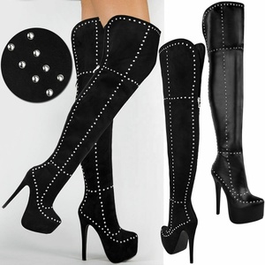 Botas hasta la rodilla hasta el muslo de cuero Sexy con plataforma tachonada para mujer Botas largas con remaches elásticos Punk - Product Image 6