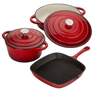 5 cái màu men gang Cookware <span class=keywords><strong>Set</strong></span> với lớp phủ men với nồi Bìa - Product Image 4