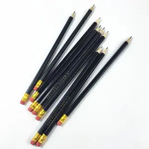 Pensil kustom kayu alami dengan penghapus, bentuk bulat pensil golf kayu