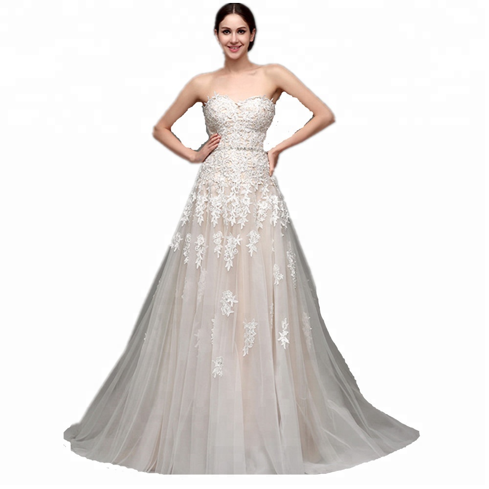 2021 cheap wedding dress Africa style Princess A Line Wedding Gown Embroidered Lace net Tulle lace bridal wedding gowns S226