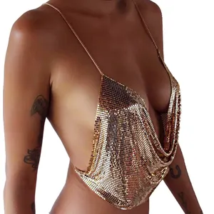 ODM OEM Sexy Del Reggiseno Della Catena per Le Donne Vestito Da Ballo Della Maglia Del Rhinestone Choker Dei Monili Del Corpo Originale del Metallo di Disegno del Bikini del Commercio All'ingrosso Dei Monili