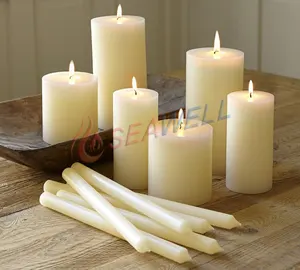 classic smooth sided hand poured white pillar candle for hotel and wedding decoration