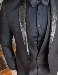 Costume <span class=keywords><strong>homme</strong></span> noir sur mesure, dernier design, perles brillantes, coupe ajustée, costume de <span class=keywords><strong>mariage</strong></span> pour marié, smoking 3 pièces, veste, pantalon, gilet - Product Image 4