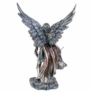 Estatua religiosa de Ángel Arcángel, escultura de resina de bronce