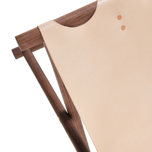 Vintage <b>Retro</b> Lawn Wood Folding <b>Chair</b> in Genuine Tanning Leather - Product Image 6