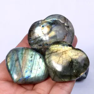 Hot sale natural quartz crystal polishing carved labradorite heart for decoration